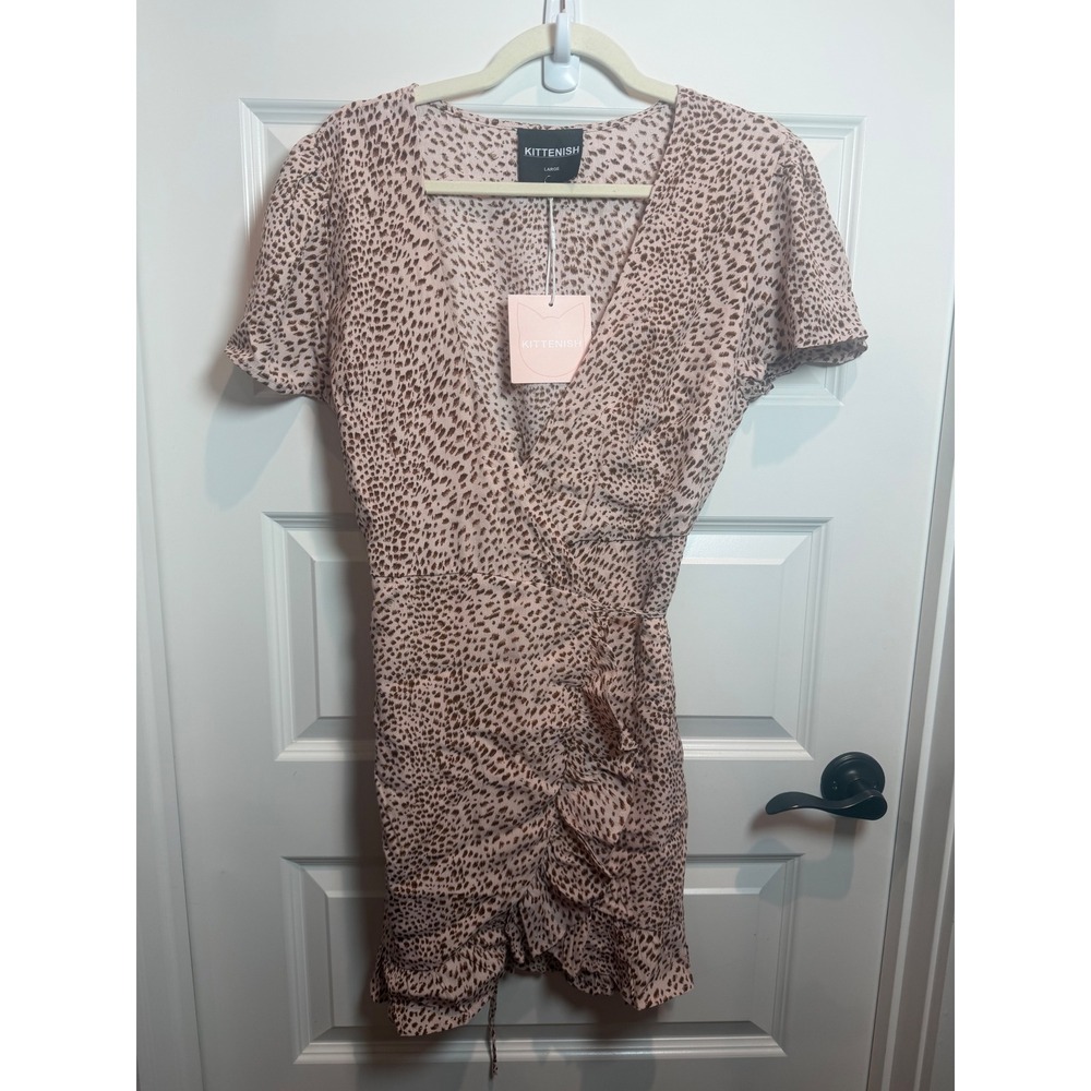 Kittenish Pink Cheetah Print Wrap Ruffle Mini Dress BRD0036-KTN Large NEW